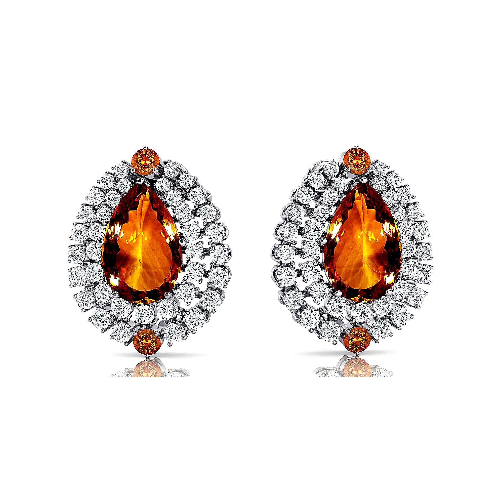 Double Halo Cluster Diamonds Teardrop Citrine Stud Earrings - GeumJewels