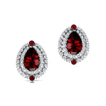 Double Halo Cluster Diamonds Teardrop Garnet Stud Earrings - GeumJewels