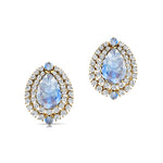 Double Halo Cluster Diamonds Teardrop Moonstone Stud Earrings - GeumJewels