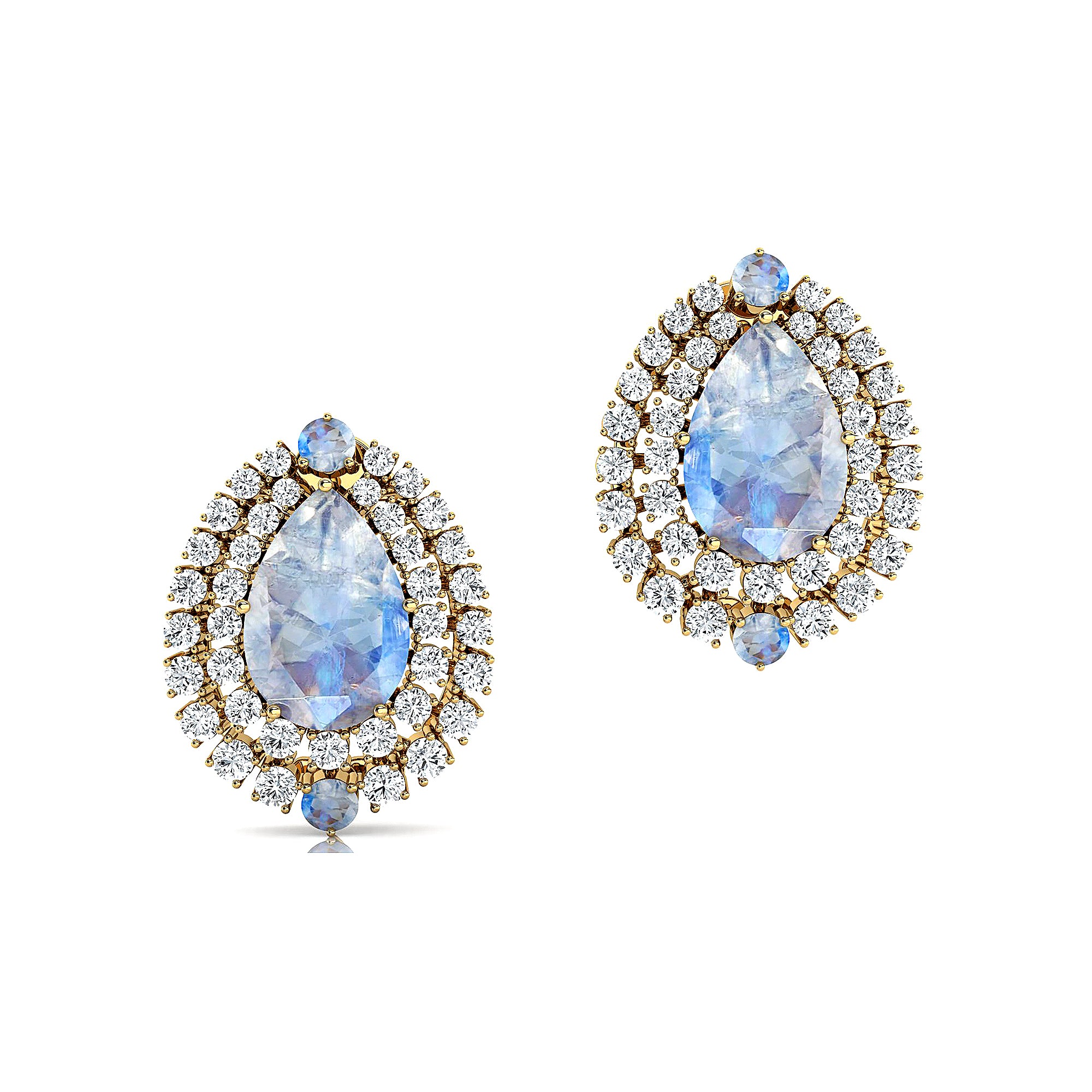 Double Halo Cluster Diamonds Teardrop Moonstone Stud Earrings - GeumJewels