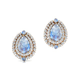 Double Halo Cluster Diamonds Teardrop Moonstone Stud Earrings - GeumJewels