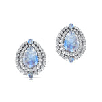 Double Halo Cluster Diamonds Teardrop Moonstone Stud Earrings - GeumJewels