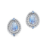 Double Halo Cluster Diamonds Teardrop Moonstone Stud Earrings - GeumJewels