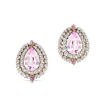 Double Halo Cluster Diamonds Teardrop Morganite Stud Earrings - GeumJewels