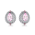 Double Halo Cluster Diamonds Teardrop Morganite Stud Earrings - GeumJewels