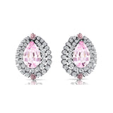 Double Halo Cluster Diamonds Teardrop Morganite Stud Earrings - GeumJewels