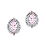 Double Halo Cluster Diamonds Teardrop Morganite Stud Earrings - GeumJewels