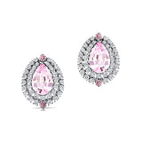 Double Halo Cluster Diamonds Teardrop Morganite Stud Earrings - GeumJewels