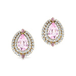 Double Halo Cluster Diamonds Teardrop Morganite Stud Earrings - GeumJewels