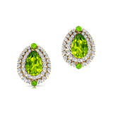 Double Halo Cluster Diamonds Teardrop Peridot Stud Earrings - GeumJewels