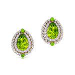 Double Halo Cluster Diamonds Teardrop Peridot Stud Earrings - GeumJewels