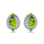 Double Halo Cluster Diamonds Teardrop Peridot Stud Earrings - GeumJewels