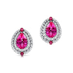Double Halo Cluster Diamonds Teardrop Pink Sapphire Stud Earrings - GeumJewels
