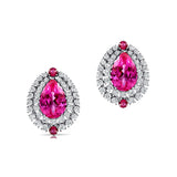 Double Halo Cluster Diamonds Teardrop Pink Sapphire Stud Earrings - GeumJewels