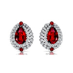 Double Halo Cluster Diamonds Teardrop Ruby Stud Earrings - GeumJewels