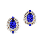 Double Halo Cluster Diamonds Teardrop Tanzanite Stud Earrings - GeumJewels