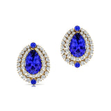 Double Halo Cluster Diamonds Teardrop Tanzanite Stud Earrings - GeumJewels