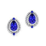Double Halo Cluster Diamonds Teardrop Tanzanite Stud Earrings - GeumJewels
