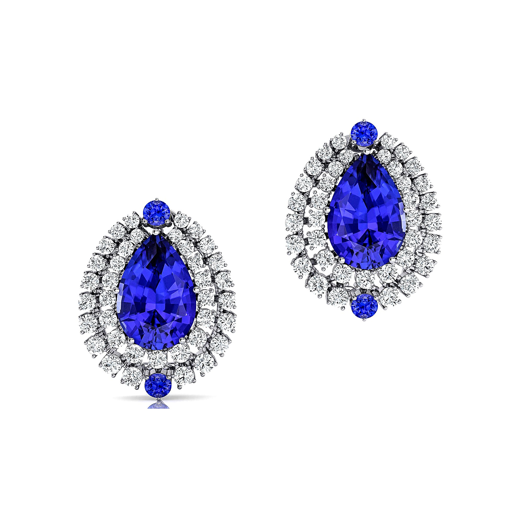 Double Halo Cluster Diamonds Teardrop Tanzanite Stud Earrings - GeumJewels