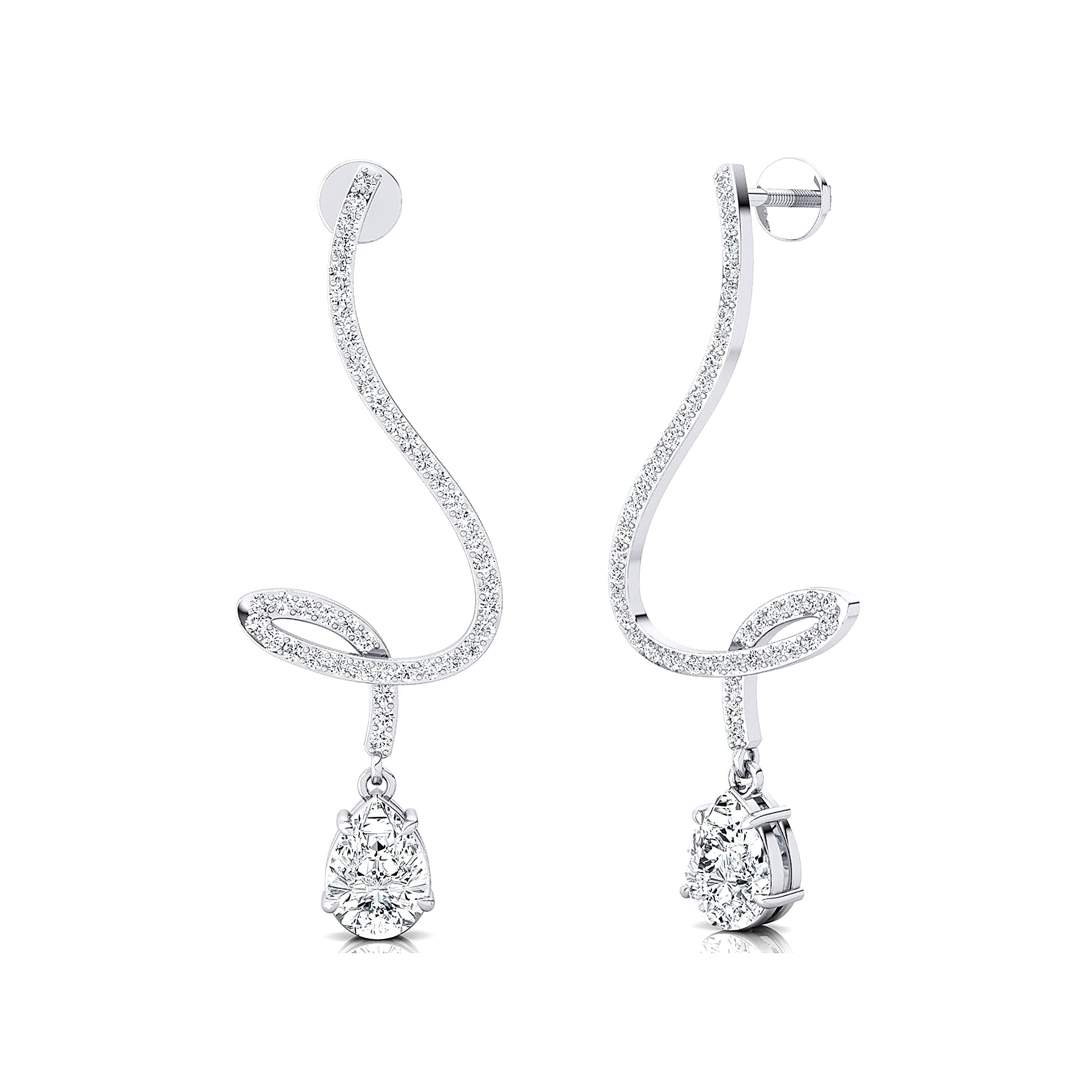 Elegant Lab Diamond Spiral Teardrop Diamond Drop Earrings - GeumJewels