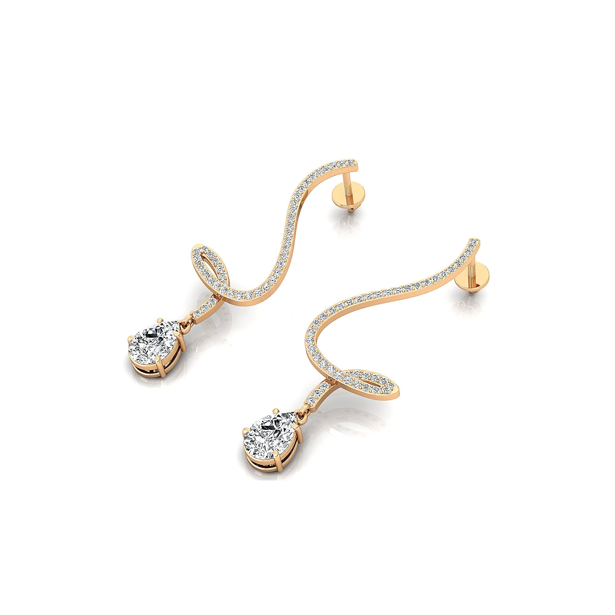 Elegant Lab Diamond Spiral Teardrop Diamond Drop Earrings - GeumJewels