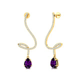 Elegant Spiral Teardrop Amethyst Diamond Drop Earrings - GeumJewels
