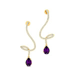 Elegant Spiral Teardrop Amethyst Diamond Drop Earrings - GeumJewels