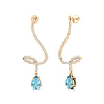Elegant Spiral Teardrop Aquamarine Diamond Drop Earrings - GeumJewels