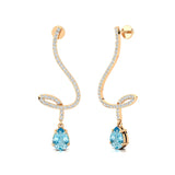 Elegant Spiral Teardrop Aquamarine Diamond Drop Earrings - GeumJewels