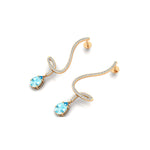 Elegant Spiral Teardrop Aquamarine Diamond Drop Earrings - GeumJewels