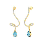 Elegant Spiral Teardrop Aquamarine Diamond Drop Earrings - GeumJewels