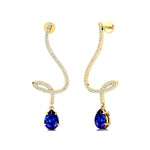 Elegant Spiral Teardrop Blue Sapphire Diamond Drop Earrings - GeumJewels