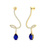 Elegant Spiral Teardrop Blue Sapphire Diamond Drop Earrings - GeumJewels