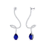 Elegant Spiral Teardrop Blue Sapphire Diamond Drop Earrings - GeumJewels