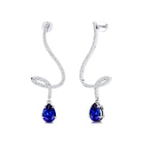 Elegant Spiral Teardrop Blue Sapphire Diamond Drop Earrings - GeumJewels
