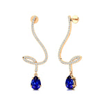 Elegant Spiral Teardrop Blue Sapphire Diamond Drop Earrings - GeumJewels