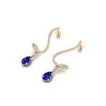 Elegant Spiral Teardrop Blue Sapphire Diamond Drop Earrings - GeumJewels