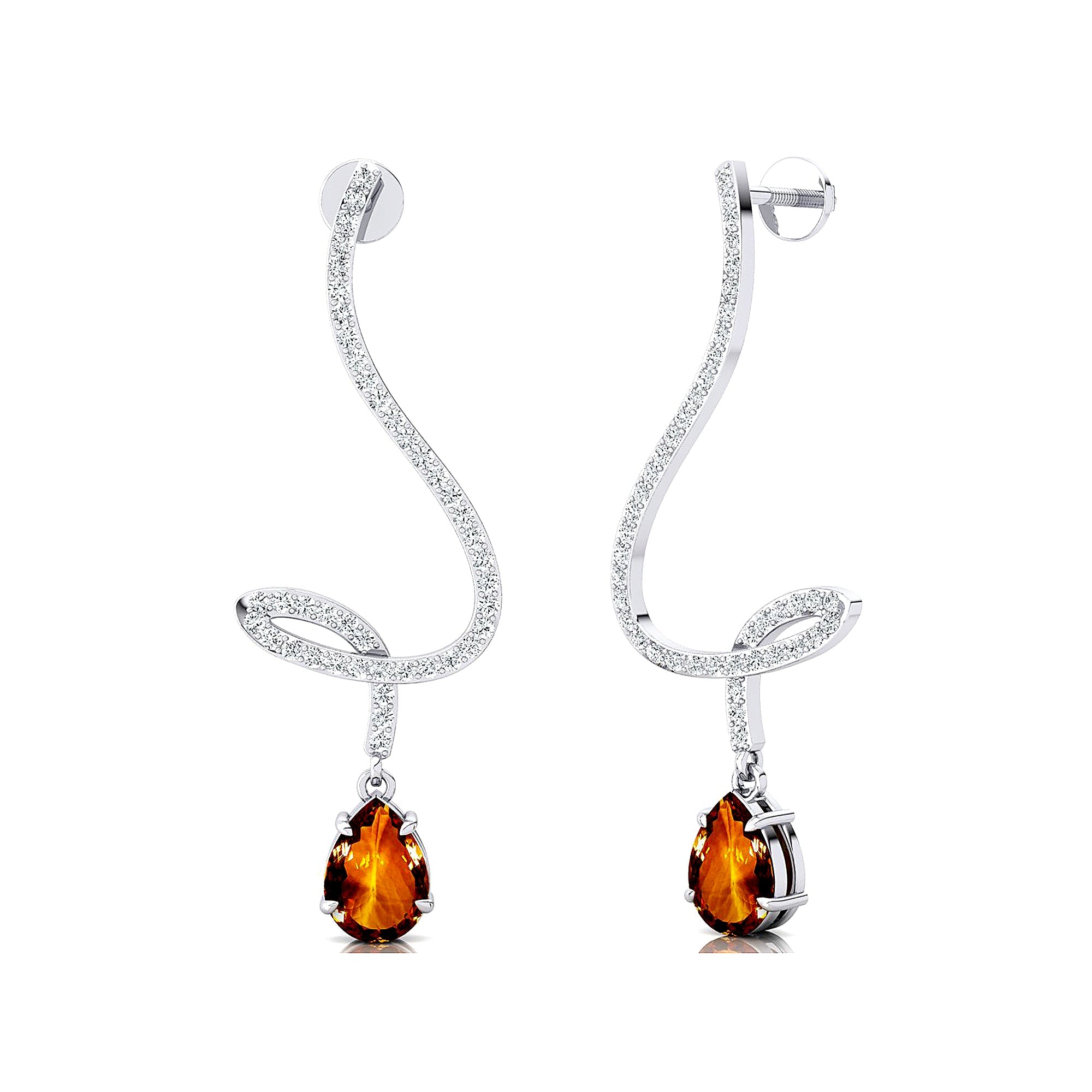 Elegant Spiral Teardrop Citrine Diamond Drop Earrings - GeumJewels