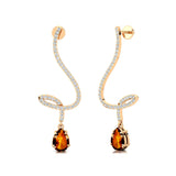 Elegant Spiral Teardrop Citrine Diamond Drop Earrings - GeumJewels