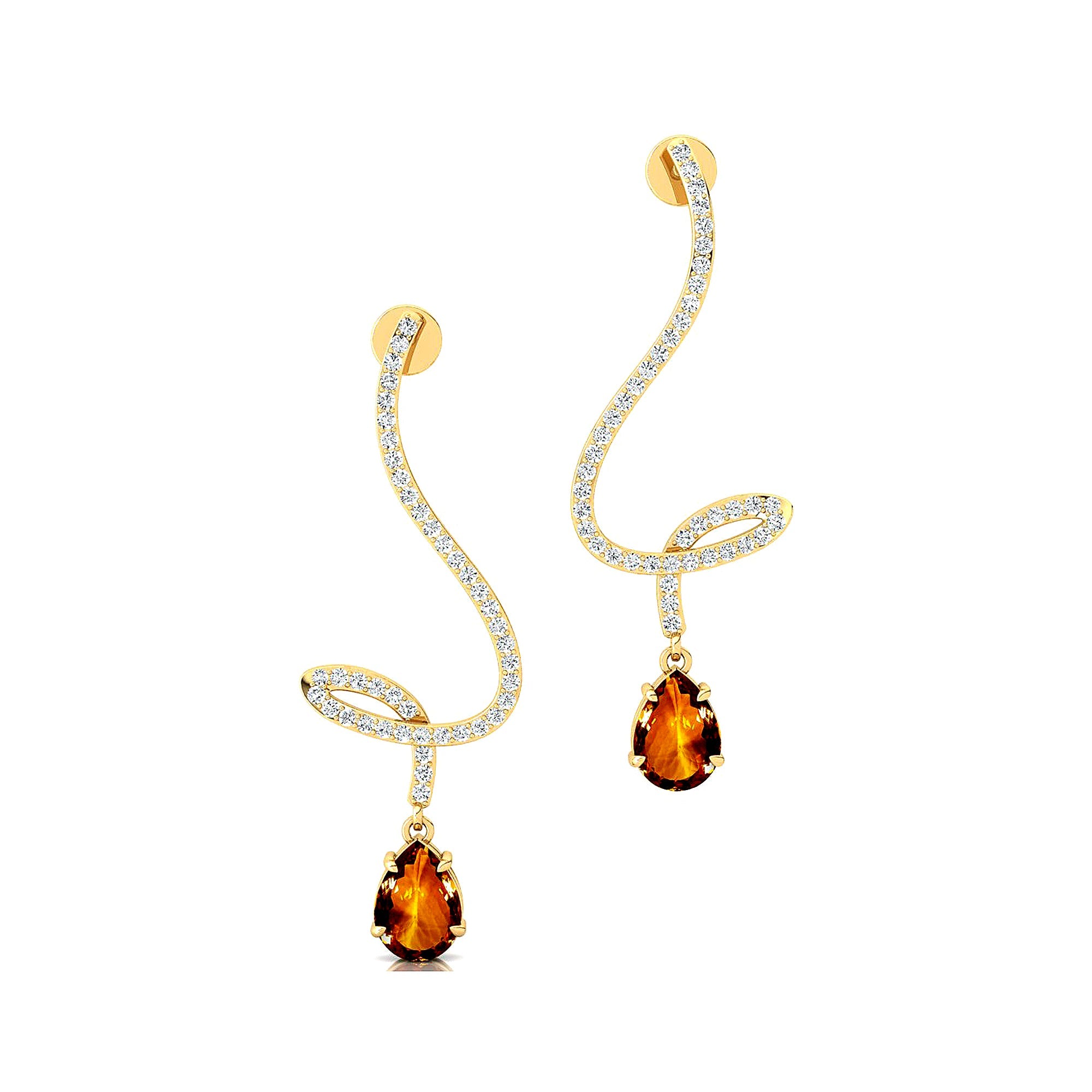 Elegant Spiral Teardrop Citrine Diamond Drop Earrings - GeumJewels