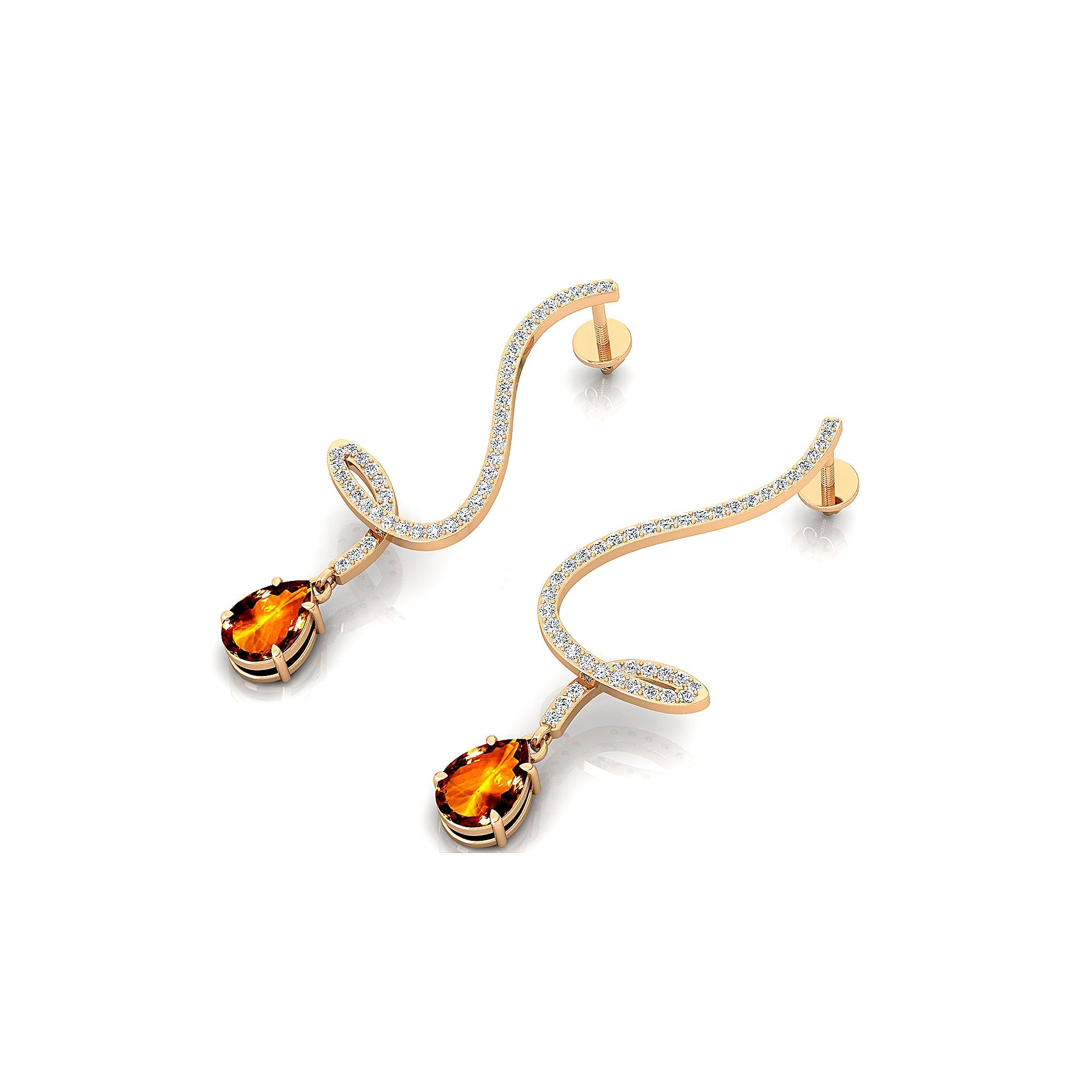 Elegant Spiral Teardrop Citrine Diamond Drop Earrings - GeumJewels