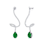 Elegant Spiral Teardrop Emerald Diamond Drop Earrings - GeumJewels