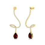 Elegant Spiral Teardrop Garnet Diamond Drop Earrings - GeumJewels