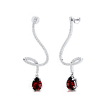 Elegant Spiral Teardrop Garnet Diamond Drop Earrings - GeumJewels