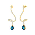 Elegant Spiral Teardrop London Blue Topaz Diamond Drop Earrings - GeumJewels