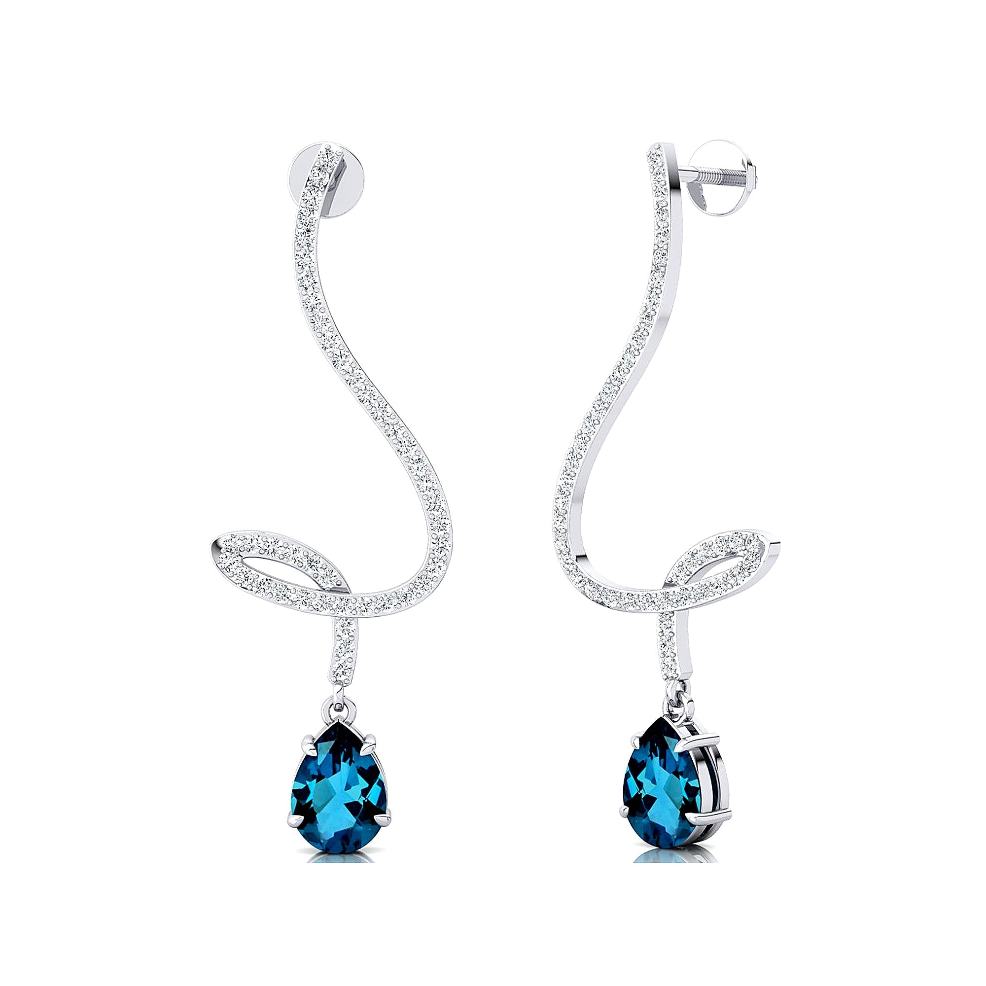 Elegant Spiral Teardrop London Blue Topaz Diamond Drop Earrings - GeumJewels