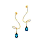 Elegant Spiral Teardrop London Blue Topaz Diamond Drop Earrings - GeumJewels