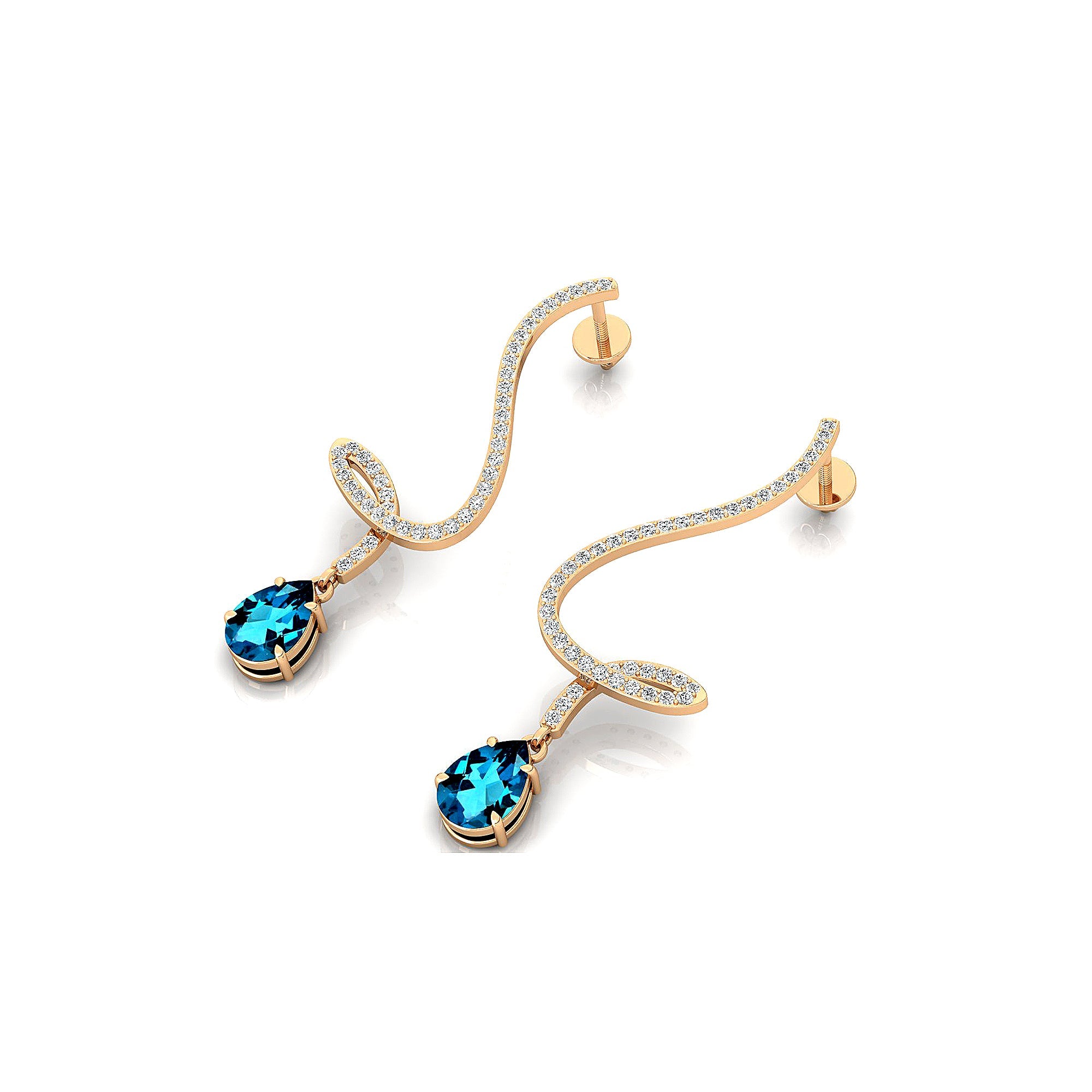 Elegant Spiral Teardrop London Blue Topaz Diamond Drop Earrings - GeumJewels