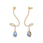 Elegant Spiral Teardrop Moonstone Diamond Drop Earrings - GeumJewels
