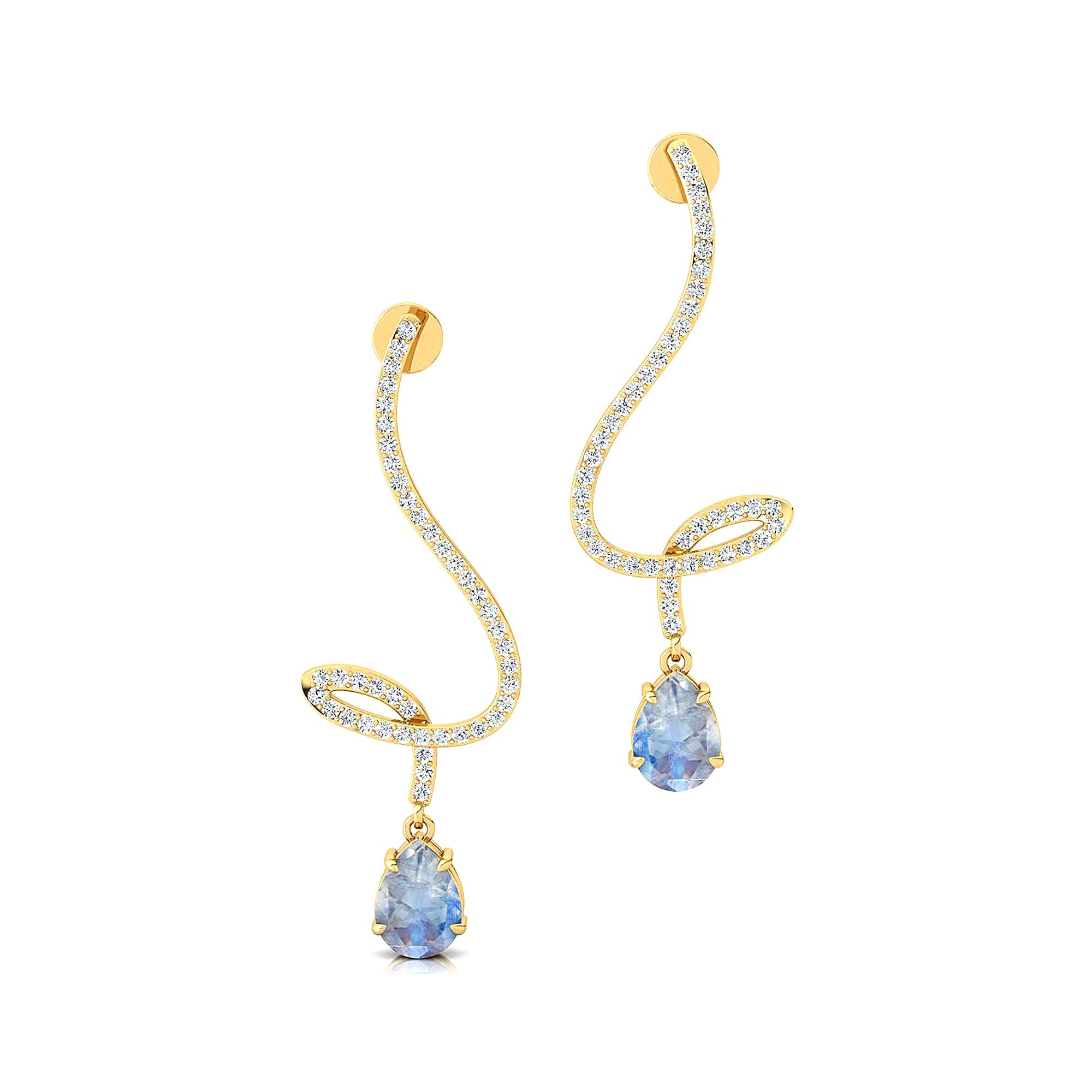 Elegant Spiral Teardrop Moonstone Diamond Drop Earrings - GeumJewels